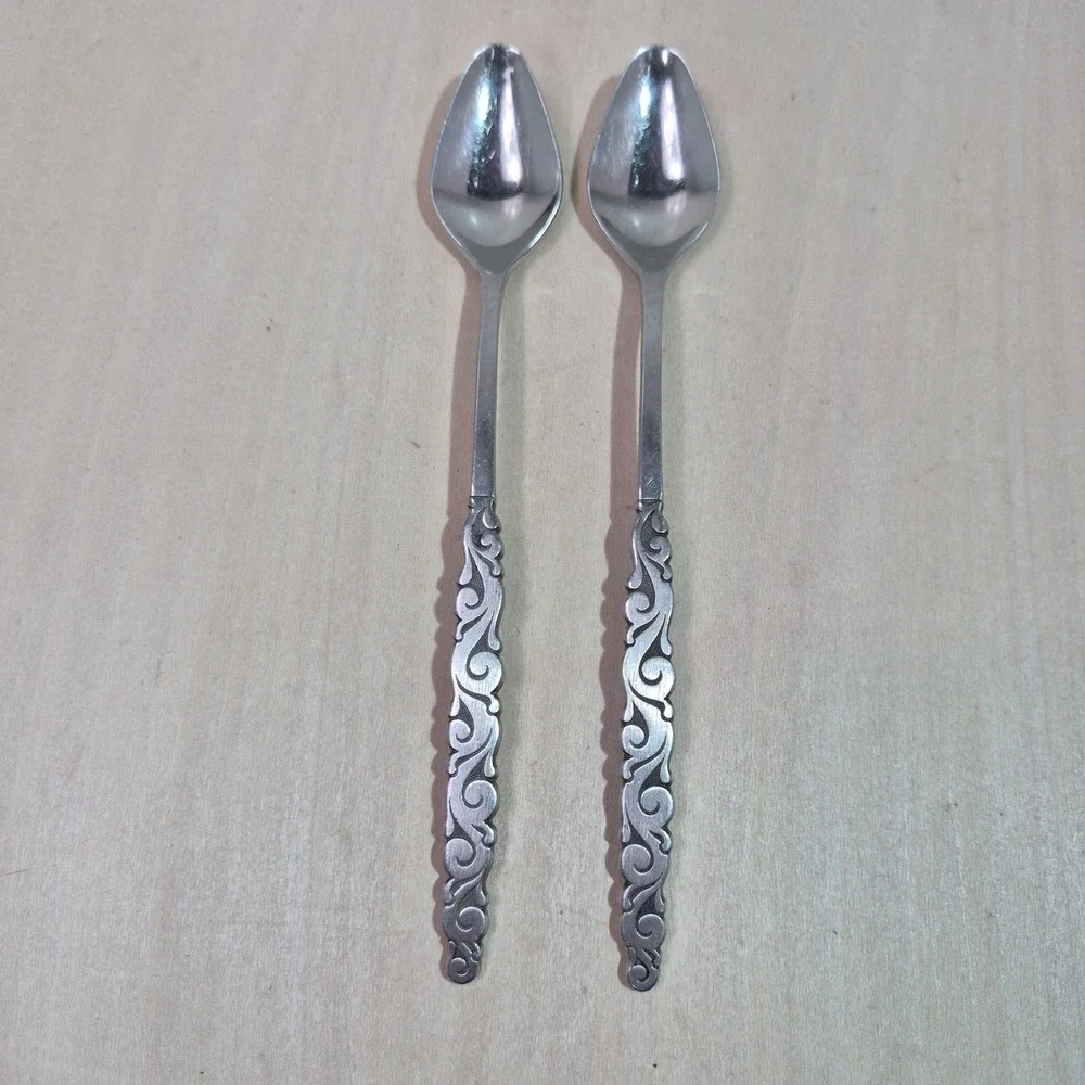 Set of 2 Lyon Stainless Ornate Scroll Pattern Teaspoons Dessert Spoons‎